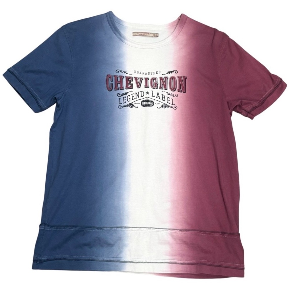 Chevignon Legend Label Vertical Tri Colour Blue White Burgundy Graphic Tee XL